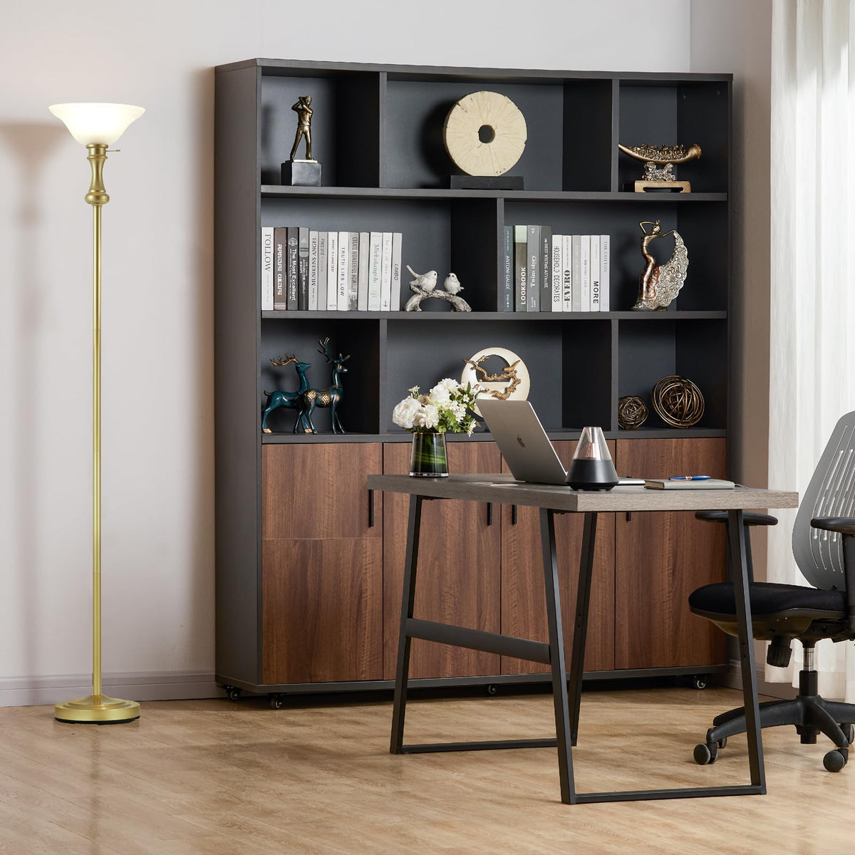 Torchiere Glod Floor Lamp for Living Room with Glass Shade (Gold 1 Head)