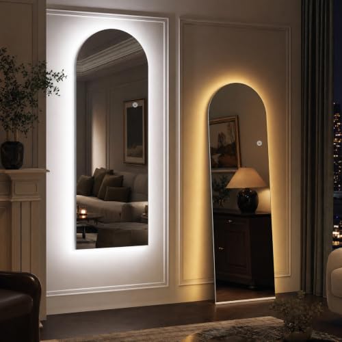 56"x21" LED Arched Mirror Full Length with Dimmable Lights (White / 56"L x 20"W)