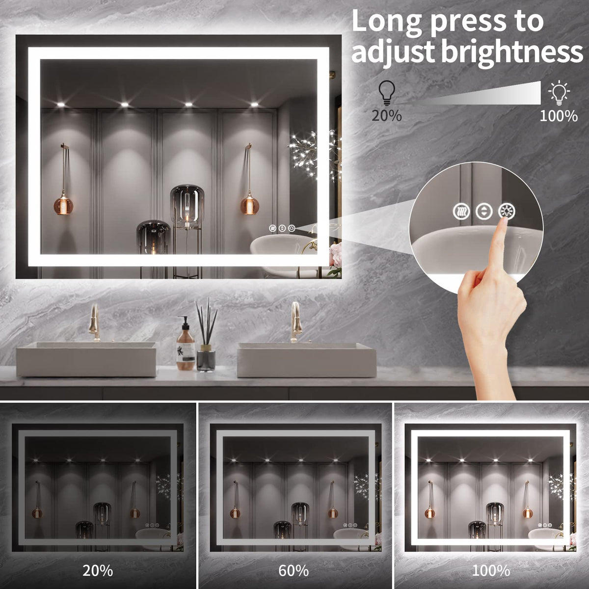 40X30 LED Bathroom Mirror with Lights (Led / 40"L x 30"W)