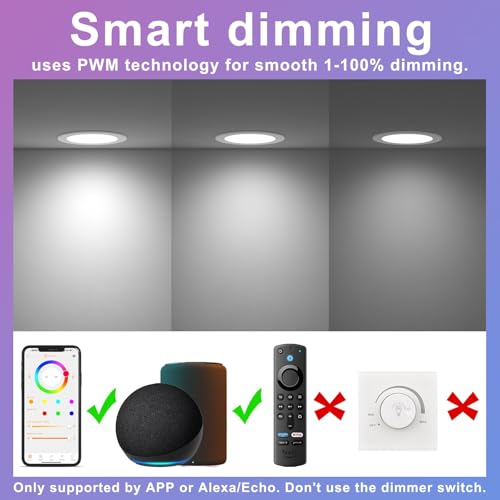 24Pack Smart Recessed Lighting 4 Inch RGBCW Color Changing 12W LED Downlight with Junction Box (4in 24pack / 24pack White shell-RGB&5CCT)
