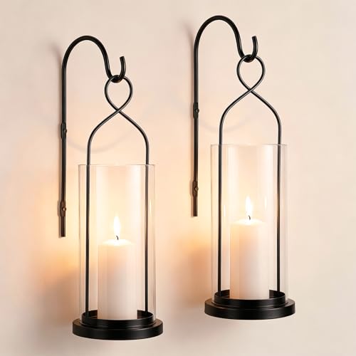 Set of 2 Black Wall Candle Sconces Decor Wall Candle Holder for Pillar Candles (Black)