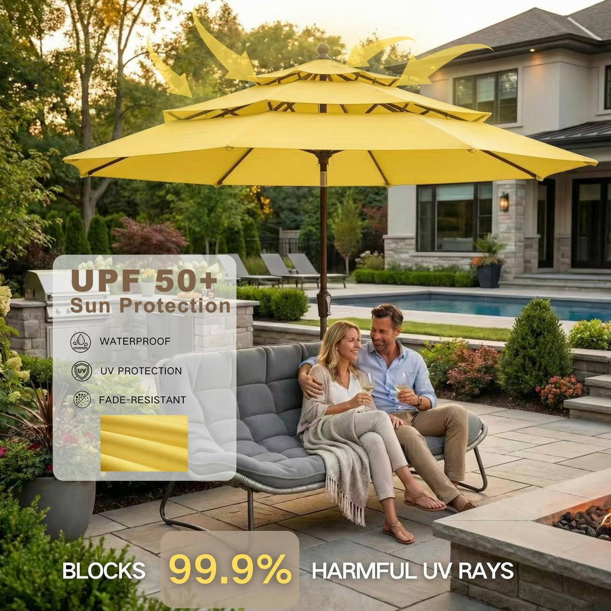 9ft 3 Tier Patio Umbrella (Yellow / 9 FT)
