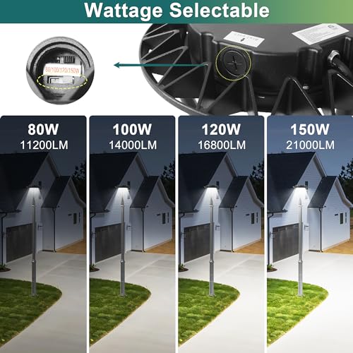 LED Post Top Pole Light with Dusk to Dawn Photocell (80/100/120/150W+3CCT Selectable)