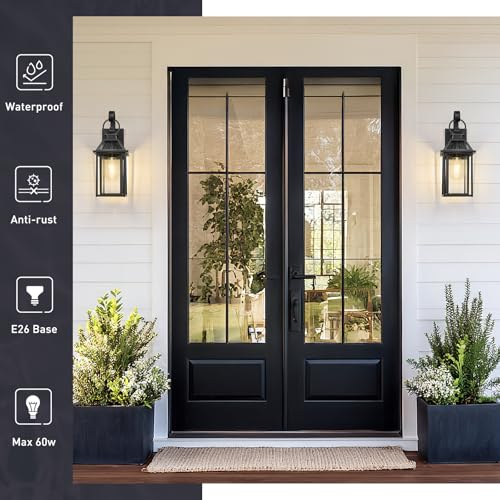 Outdoor Wall Mount Light Sconce (Black - Seeded Glass / 16.3 Inch - No Function)