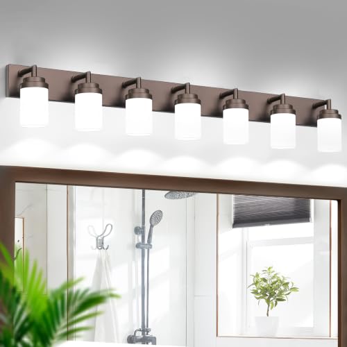 Bathroom Light Fixtures (ORB-White Shade / 7-Light)