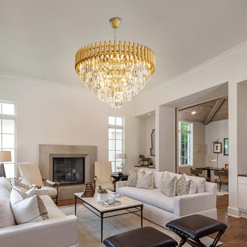 Modern Gold Crystal Chandelier (D24"XH17.6" Gold)
