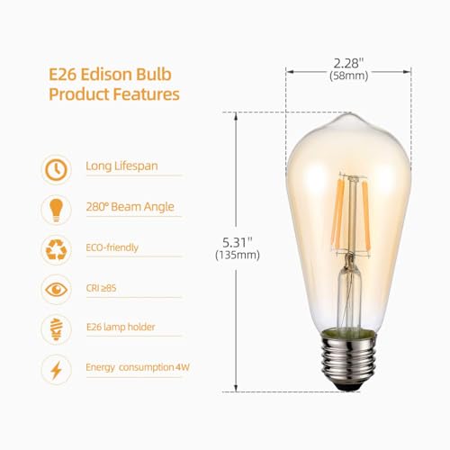 Vintage LED Edison Bulbs 4W ST58 (St58-amber Glass 2700k / 4 Count (Pack of 1))