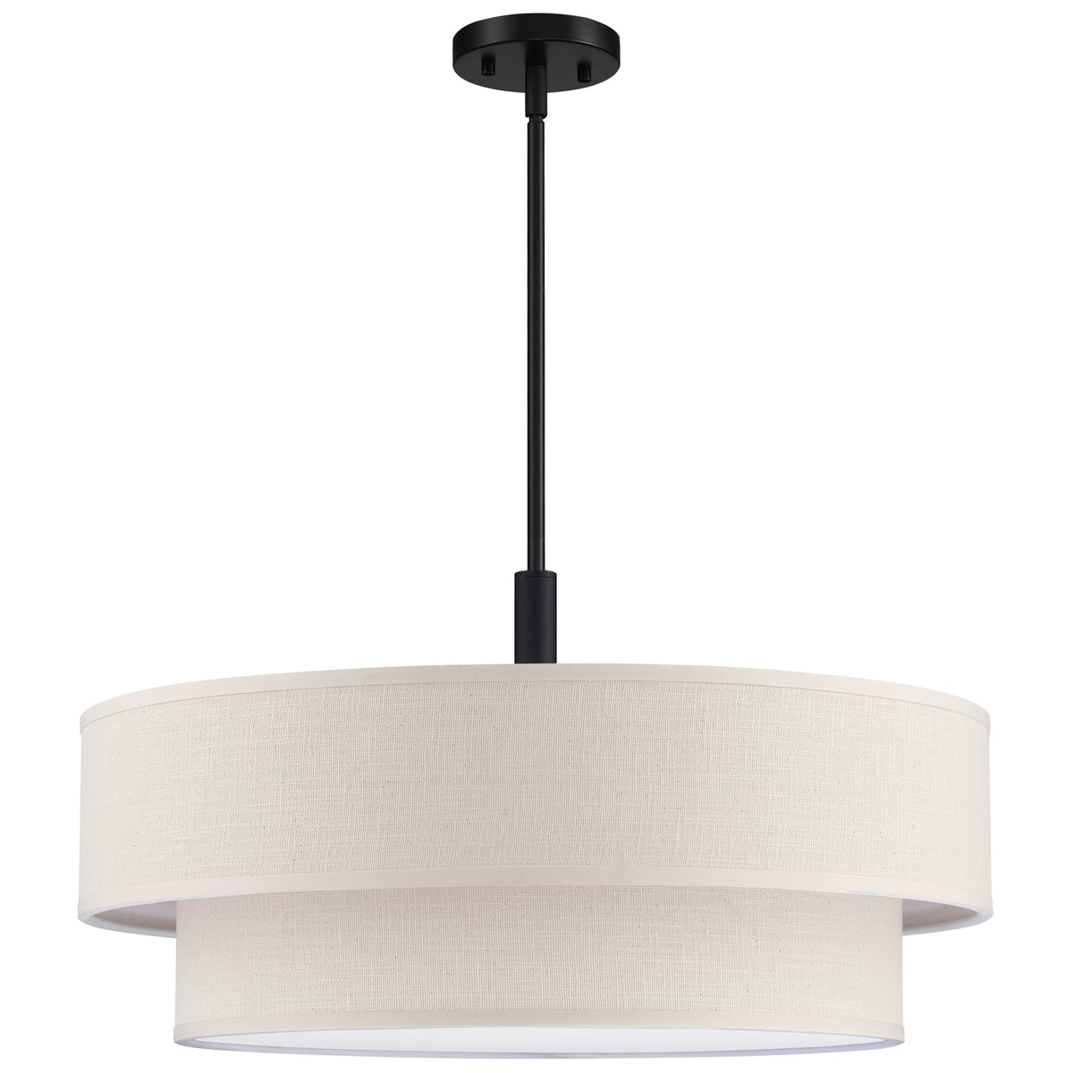 5 Light 24" Cream Fabric Shade Hanging Black Farmhouse Pendant Light (Black / 24")