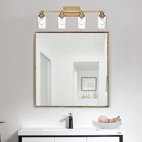 4 Light Track Lighting Kit Brass Bathroom Vanity Light Fixtures with Adjustable Track Head Ceiling Spotlight Fixture for Hallway Porch Foyer Storage (Brass / 4-Light)