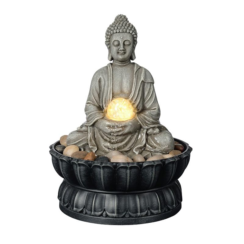 Tabletop Buddha Waterfall Fountain (Dark Grey Buddha / 7.1"L x 7.1"W x 9.6"H)