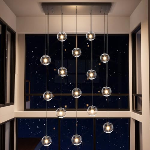 Black Rectangular Chandelier Globe Chandelier for Dining Room Large Chandeliers for High Ceiling 16 (Black-Clear / Rectangle 16-Light)