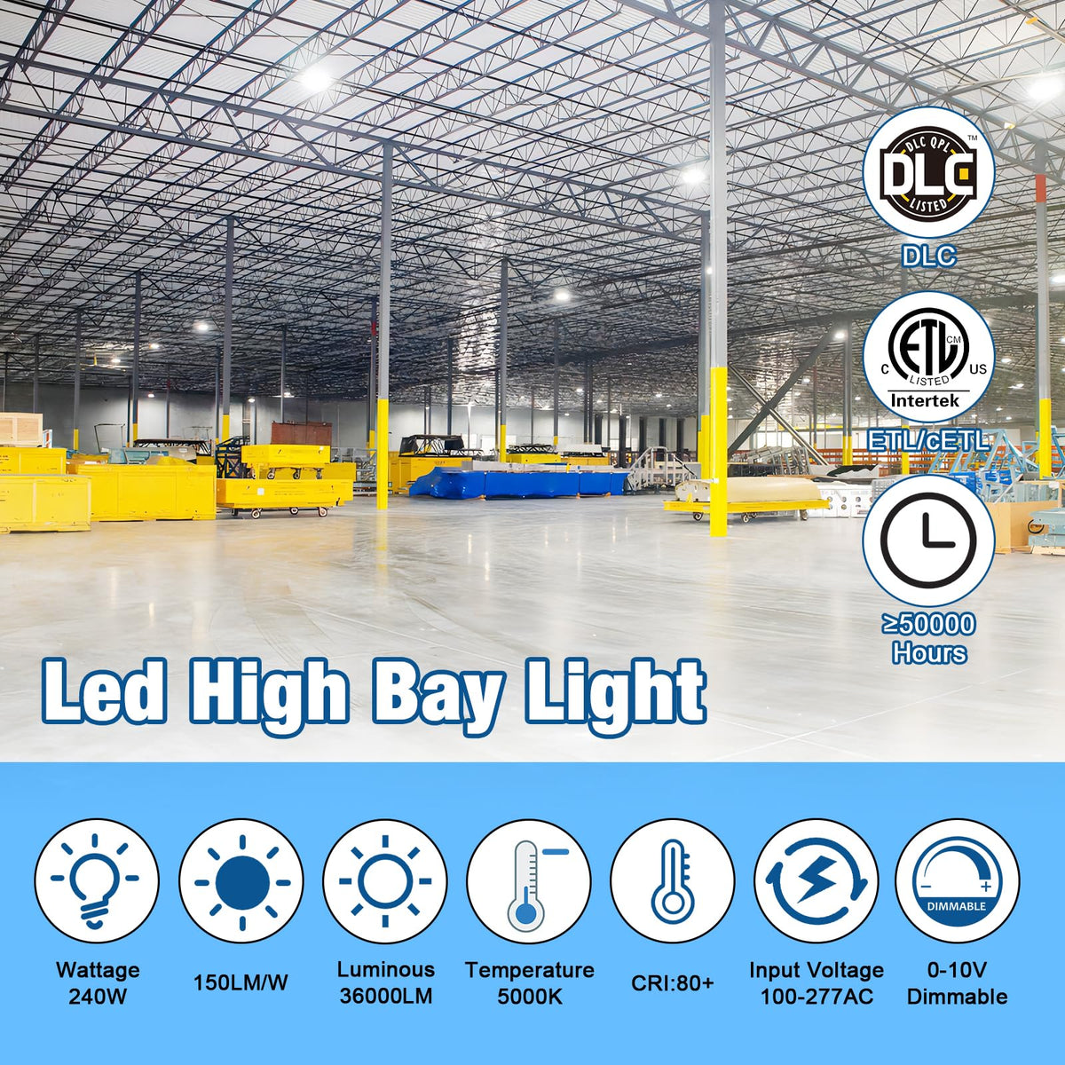 Led High Bay Light 240W 36000LM 5000K UFO ETL Listed Commercial Lights (240W-1PACK-Black)