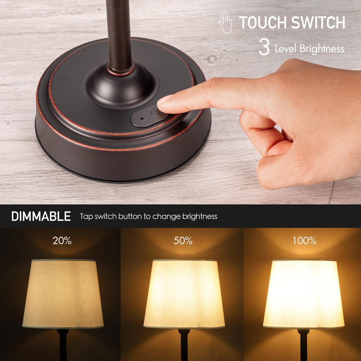 Seraph Cordless Rechargeable LED Table Lamp (Oil-Rubbed Bronze)