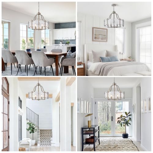 22'' Brushed Nickel Textured Glass Chandelier for Dining Room Light Fixture (Brushed Nickel / 22 Inch)
