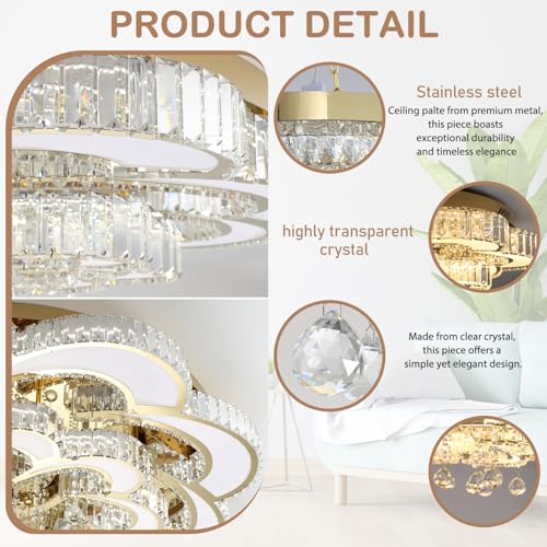 Dia 12'' Mini Crystal Chandeliers Modern LED Chandelier Flush Mount Crystal Ceiling Lights Fixture Modern Pendant Light for Living Room Foyer Entryway Gold (Gold / Dia 12")