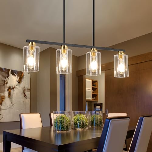 Island Light for Kitchen (Black & Gold / 4 Light + Clear Glass)