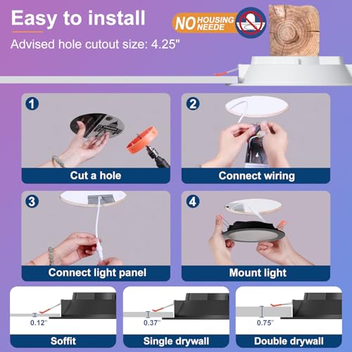 Black Smart Recessed Lighting 4 Inch RGBCW 12W LED Downlight 12Pack (4in 12pack / 12pack Black shell-RGB&5CCT)