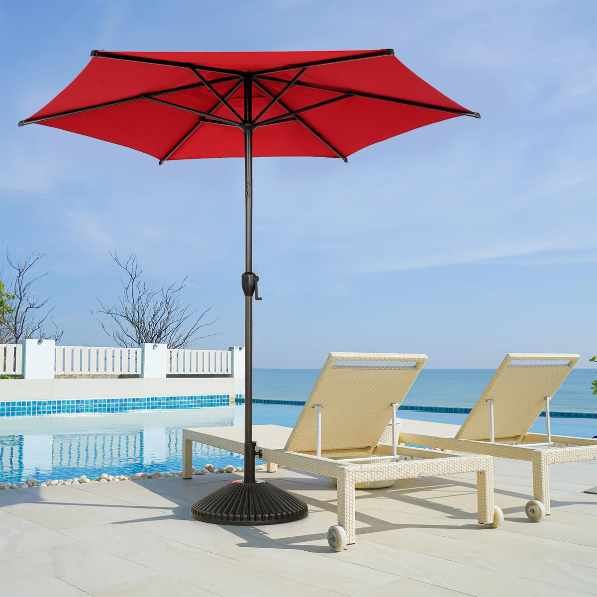 9FT Lyon Outdoor Patio Umbrella Outdoor Table Umbrella with Push Button Tilt and Crank Market Umbrella 6 Sturdy Ribs UV Protection Waterproof for Garden Deck Backyard Pool (9 FT(6 Ribs) / Red(6 Ribs))