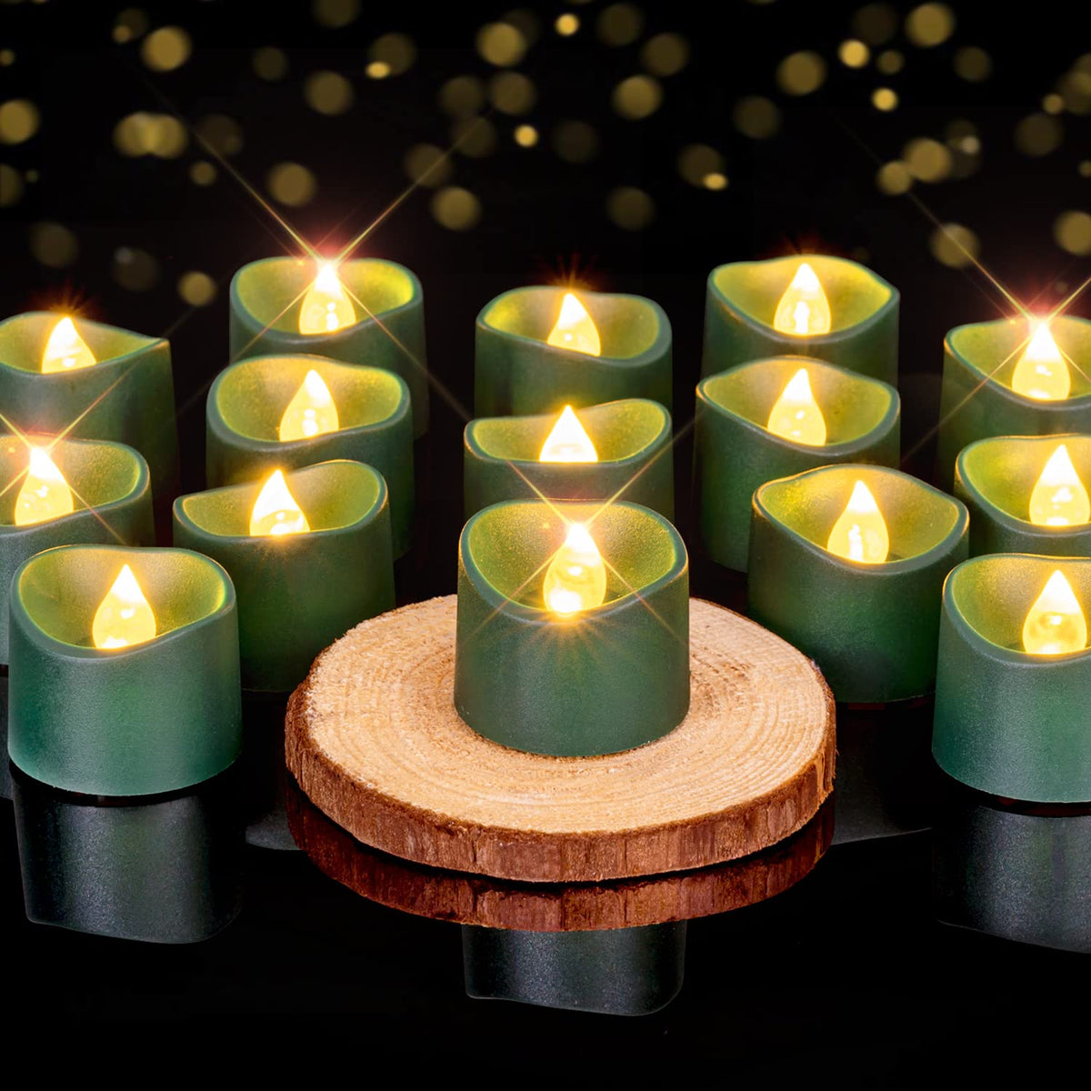 Green Flameless Battery Tea Light Candles - 12 Pack