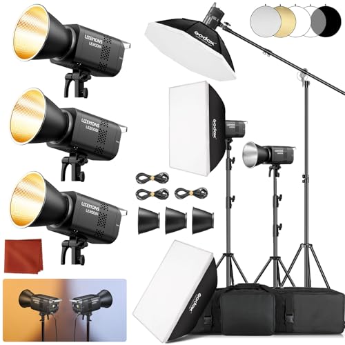 3Pack LE200Bi Light Kit wih Light Stand (BLACK)