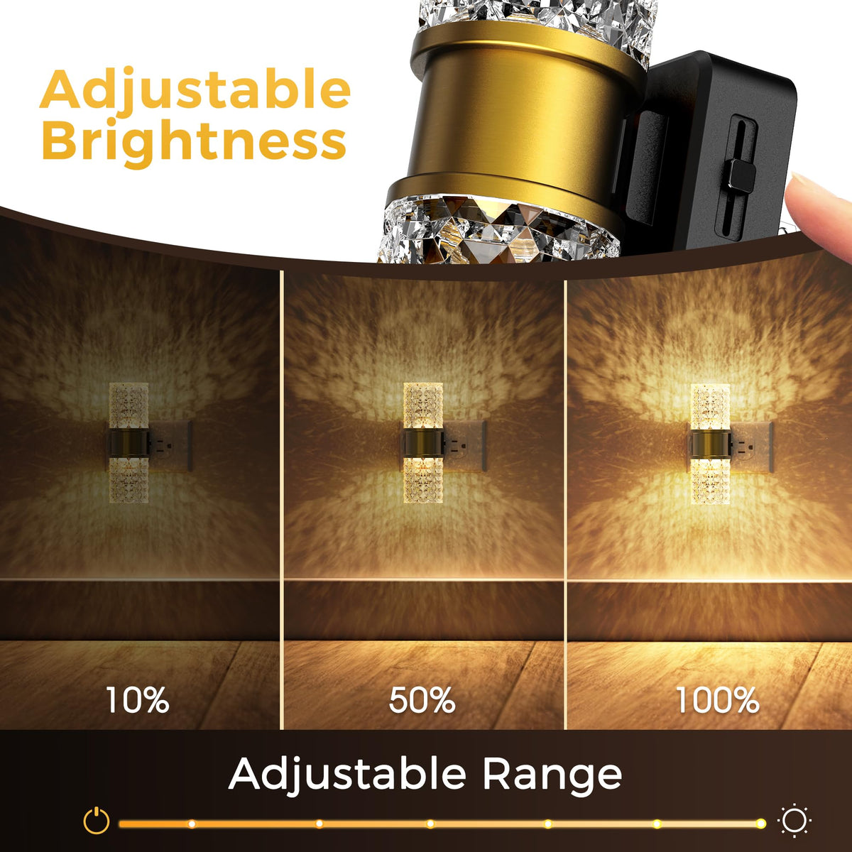 Night Light Dimmable Night Lights Plug into Wall (Gold Ring-3000K Diamond / 2 Pack)