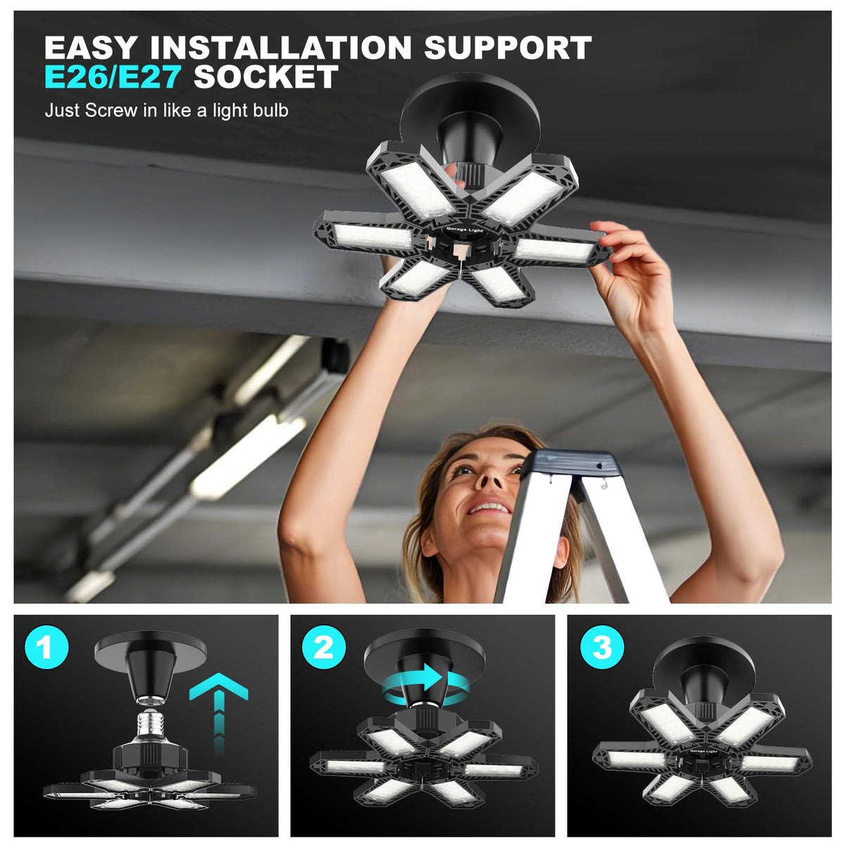 Led Garage Lights Bulb 10 Pack 140W Super Bright Ceiling Led Shop Lights 6 Deformable Panels Screw in E26 (10 PACK Garage Lights)