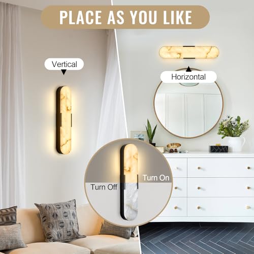 Alabaster Wall Sconces (Black-Warm Light / 20in-1Pcs)