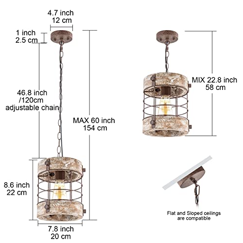Retro Industrial Metal and Wood Chandelier 1 (White Brown / 1 Pack)