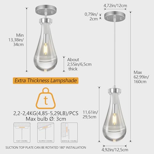 Modern Raindrop Pendant Light Kitchen Island Teardrop Hanging Light Fixtures Clear Glass Solid Chandelier for Bedroom Dining Room Corridor Living Room Porch