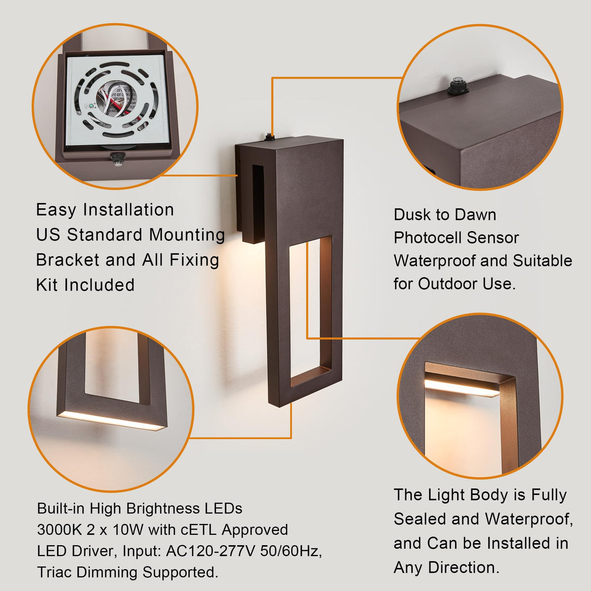 Textured Bronze Dusk to Dawn Outdoor Wall Sconce Light 15 Inch (1Pack Textured Bronze(with Photocell))