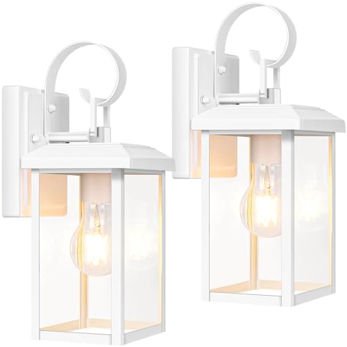 2 Pack Outdoor Wall Light Fixtures (White / 12.8")
