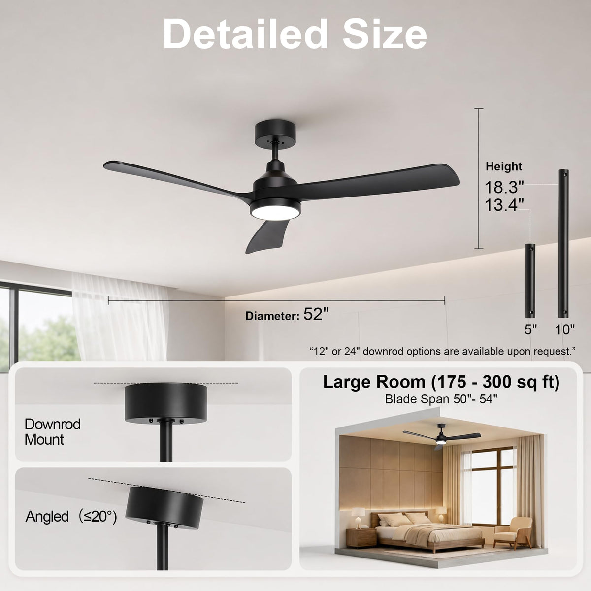 52 Inch Ceiling Fan with Lights (black / 52 Inch)