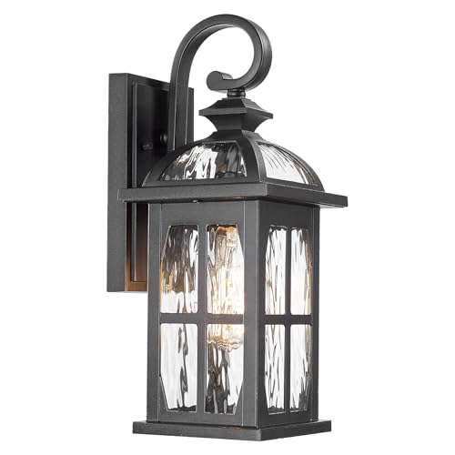 Outdoor Wall Light Exterior Light Fixture with Water Ripple Glass (Black-Water Ripple Glass / Medium)