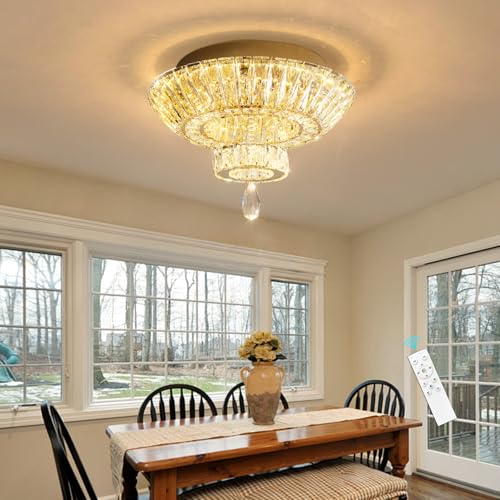 Gold Crystal Chandelier Glam Bedroom Ceiling Light Fixture 20W Dimmable LED Chandeliers for Entryway Dining Room Living Room (Gold / W16"-Ring)