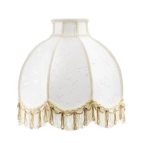 30629 Tranditional Scallop Dome Shape Spider Construction Lamp Shade in Pearl White Linen Fabric (Pearl White & 13" Wide)