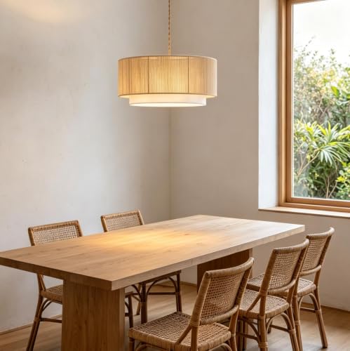18” Plug in Pendant Light (Plug in / Beige+White)