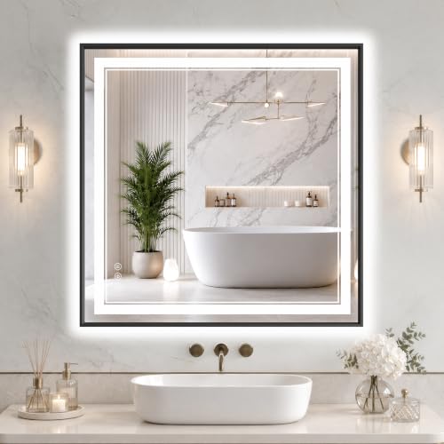 36"x36" LED Bathroom Mirror with Lights (Black / 36"L x 36"W)
