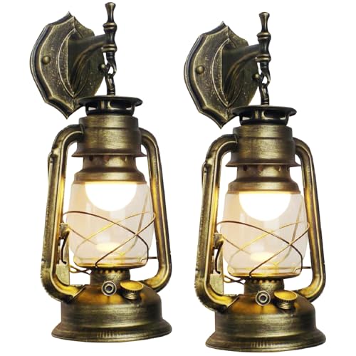 Industrial Rustic Wall Sconce Lantern Light (Cyan Bronze / 2pcs)