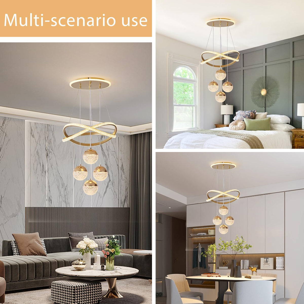 Gold LED Chandeliers (Gold,16.1inch)