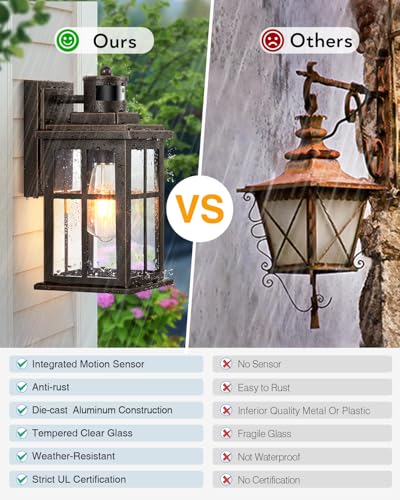 Distance Adjustable Motion Sensor Outdoor Lights (Motion Sensor 1 Pack / Oil-Rubbed Bronze(Gold Trim))