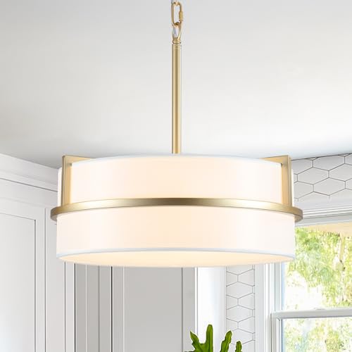 White Linen Drum Chandelier