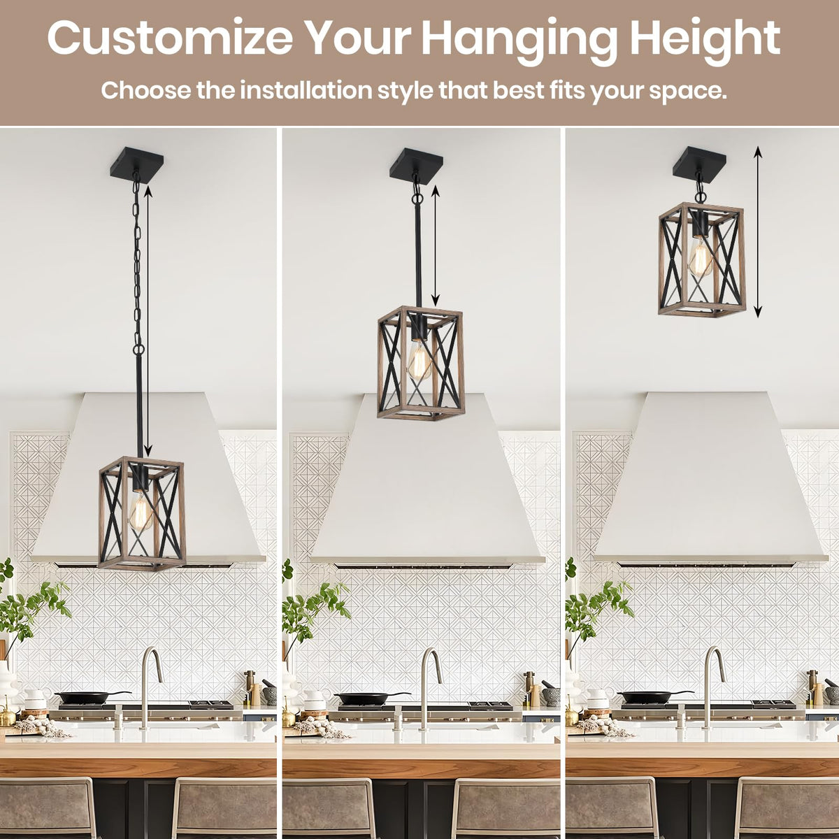 1 Light Farmhouse Pendant Light (Wood Grain / 1-Light)