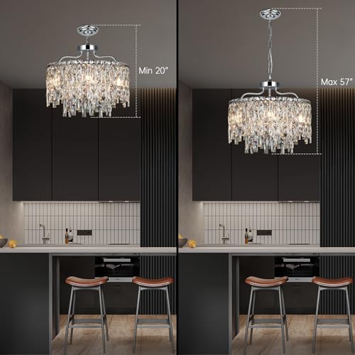 18" 6 Light Modern Round Crystal Chandeliers for Dining Room (Chrome / 6-Light D 18")