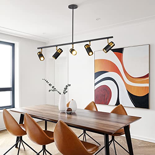 5 Light Ceiling Track Lighting Adjustable LED Track Lighting Kit Gold and Black Industrial Ceiling Spot Lighting for Kitchen Farmhouse Accent Lighting… (Black-Pendant)