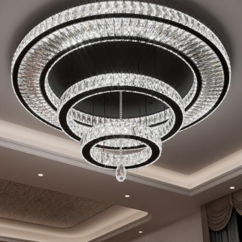 Modern Chandelier for Living Room Large Light Indoor LED Dimmable Lights High Ceiling Chandeliers for Dining Room Foyer Entryway Black 80W LEDs Fixtures 6400 Lumens (Black / W40")