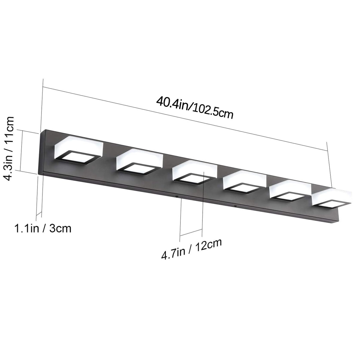 Modern Black Vanity Lights Fixtures 6 Lights Acrylic Modern LED Matte Black Vanity Lights for Bathroom (Black-White light / 40.4 inch)