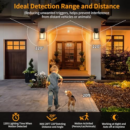 2 Pack Motion Sensor Outdoor Light Fixtures Wall Mount (10.24'' / Black)