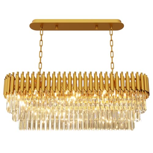 8 Light Modern Gold Crystal Chandelier (Gold L40")