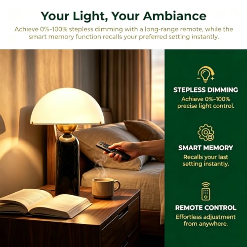 Modern Dimmable Table Lamp Black Marble Lamp for Nightstand (Black)