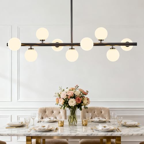 Mid Century Modern Globe Sputnik Chandelier (Black Milk White / 9-Light 40 Inch)